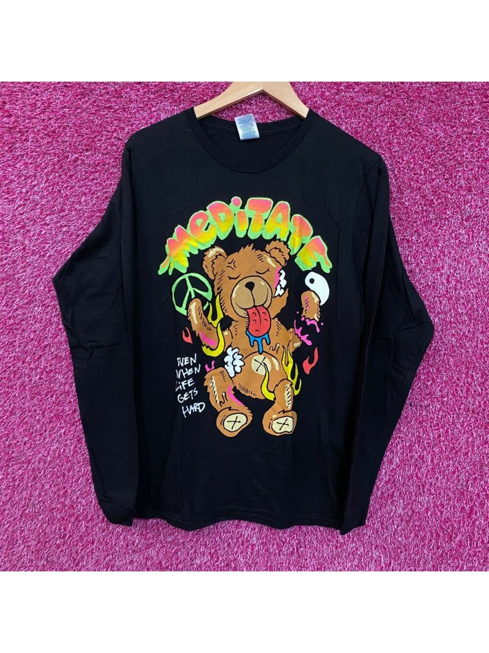 Fashion Nova Meditate Bear Long Sleeve Tee Medium